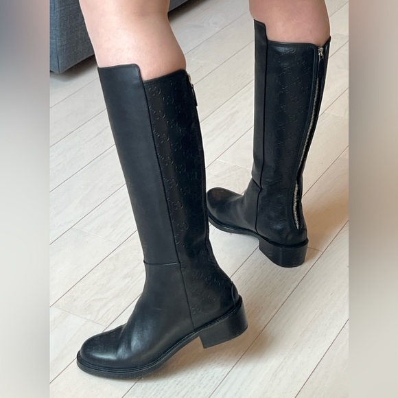 GUCCI GG BLACK LEATHER RIDING BOOTS - Picture 1 of 17
